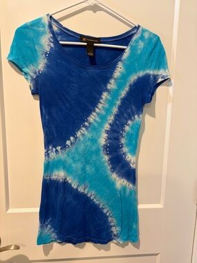 INC International Concepts Blue Tie-Dye Short Sleeve Top